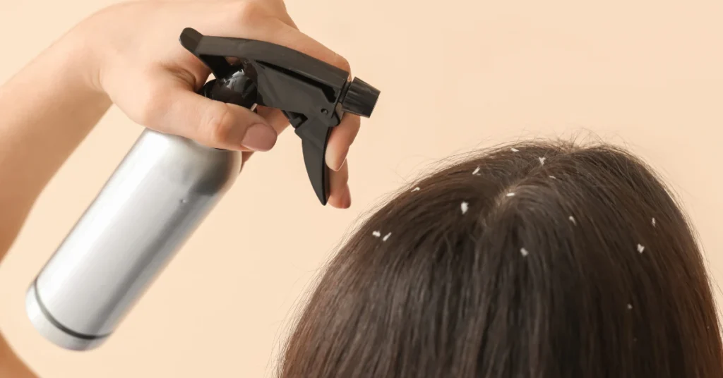 Targeted scalp spray used to manage dandruff flakes between hair washes